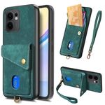 Per OPPO Reno13 F Retro Card Wallet Fold Custodia in pelle per telefono con cinturino (verde)