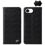 Per iPhone 16e Fierre Shann Custodia magnetica in vera pelle con texture di coccodrillo (nero)