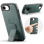 Per iPhone 16e Fierre Shann Custodia per telefono con supporto posteriore in pelle di mucca cerata e olio (verde)
