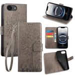 Per iPhone 16e Custodia in pelle goffrata con motivo albero e cervo (grigio)