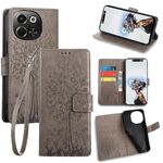 Per Tecno Pova 6 Neo 5G Custodia in pelle goffrata con motivo albero e cervo (grigio)