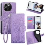 Per Tecno Pova 6 Neo 5G Custodia in pelle goffrata con motivo albero e cervo (viola)