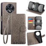 Per Tecno Spark 30 4G Custodia in pelle goffrata con motivo albero e cervo (grigio)