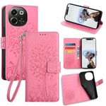 Per Tecno Spark 30 4G Custodia in pelle goffrata con motivo albero e cervo (rosa)