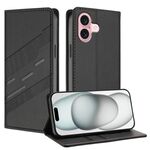 Per iPhone 16 Custodia per telefono in pelle retrò con portafoglio multifunzionale in rilievo (nero)