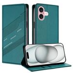Per iPhone 16 Custodia per telefono in pelle retrò con portafoglio multifunzionale in rilievo (verde scuro)