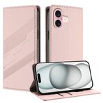 Per iPhone 16 Custodia per telefono in pelle retrò con portafoglio multifunzionale in rilievo (rosa)