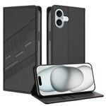 Per iPhone 16 Plus Custodia per telefono in pelle retrò con portafoglio multifunzionale in rilievo (nero)