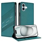 Per iPhone 16 Plus Custodia per telefono in pelle retrò con portafoglio multifunzionale in rilievo (verde scuro)