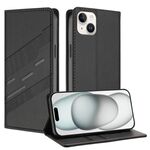 Per iPhone 14 Plus Custodia per telefono in pelle retrò con portafoglio multifunzionale in rilievo (nero)