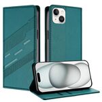 Per iPhone 14 Plus Custodia per telefono in pelle retrò con portafoglio multifunzionale in rilievo (verde scuro)