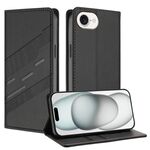 Per iPhone 16e Custodia per telefono in pelle retrò con portafoglio multifunzionale in rilievo (nero)