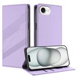 Per iPhone 16e Custodia per telefono in pelle retrò con portafoglio multifunzionale in rilievo (viola chiaro)