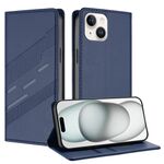 Per iPhone 13 mini Custodia per telefono in pelle retrò con portafoglio multifunzionale in rilievo (blu scuro)