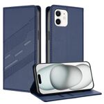 Per iPhone 12 mini Custodia per telefono in pelle retrò con portafoglio multifunzionale in rilievo (blu scuro)