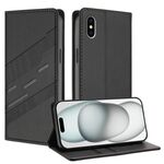 Per iPhone XS / X Custodia per telefono in pelle retrò con portafoglio multifunzionale in rilievo (nero)