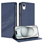 Per iPhone XR Custodia per telefono in pelle retrò con portafoglio multifunzionale in rilievo (blu scuro)
