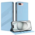 Per iPhone 8 Plus / 7 Plus Custodia per telefono in pelle retrò con portafoglio multifunzionale in rilievo (azzurro chiaro)