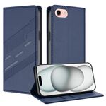 Per iPhone SE 2022/2020/8/7 Custodia per telefono in pelle retrò con portafoglio multifunzionale in rilievo (blu scuro)