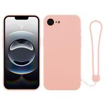 Per iPhone 16e Custodia in silicone con cinturino da polso (rosa)