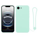 Per iPhone 16e Custodia in silicone con cinturino da polso (verde menta)