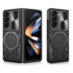 Per Samsung Galaxy Z Fold7 CD Texture Custodia per telefono con supporto magnetico scorrevole Camshield (nero)