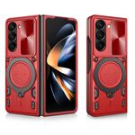 Per Samsung Galaxy Z Fold7 CD Texture Custodia per telefono con supporto magnetico scorrevole Camshield (rosso)