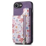 Per iPhone 16e Retro Painted Zipper Portafoglio Custodia Posteriore per Telefono (Viola)