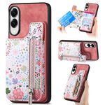 Per Samsung Galaxy S25 Edge 5G Retro Painted Zipper Wallet Back Phone Case (Rosa)