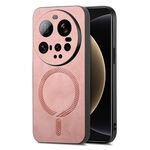 Per Xiaomi 15 Ultra Solid Color Retro Magsafe PU Back Cover Custodia per telefono (Rosa)