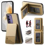 Per vivo V40 Lite 4G Twill Tessuto Pelle Verticale Flip RFID Card Bag Custodia per Telefono (Cachi)