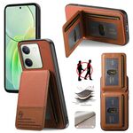 Per vivo Y29 4G Twill Tessuto Pelle Verticale Flip RFID Card Bag Custodia per Telefono (Marrone)