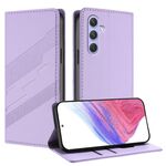 Per Samsung Galaxy A55 5G Global Embossed Multi-funzionale Portafoglio Retro Custodia per Telefono in Pelle (Viola Chiaro)