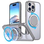 Per iPhone 16 Pro Custodia per telefono con supporto magnetico MagSafe girevole a 360 gradi (grigio titanio)