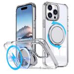 Per iPhone 16 Pro Custodia per telefono con supporto magnetico MagSafe girevole a 360 gradi (trasparente)