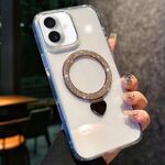 Per iPhone 16 Love Glitter Powder MagSafe Holder Custodia per telefono con pellicola per obiettivo (oro)