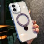 Per iPhone 16 Love Glitter Powder MagSafe Holder Custodia per telefono con pellicola per obiettivo (viola)