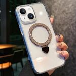 Per iPhone 15 Love Glitter Powder MagSafe Holder Custodia per telefono con pellicola per obiettivo (oro)
