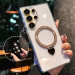 Per Samsung Galaxy S25 Ultra 5G Love Glitter Powder MagSafe Holder Custodia per telefono con pellicola per obiettivo (oro)