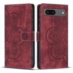 Per Google Pixel 8 Custodia per telefono in pelle smerigliata retrò con motivo mandala in rilievo (rosso)