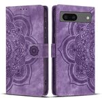 Per Google Pixel 8a Custodia per telefono in pelle smerigliata retrò con motivo mandala in rilievo (viola)