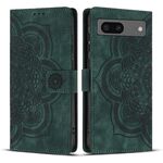 Per Google Pixel 8a Custodia per telefono in pelle smerigliata retrò con motivo mandala in rilievo (verde)