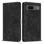 Per Google Pixel 8a Custodia per telefono in pelle smerigliata retrò con motivo mandala in rilievo (nero)