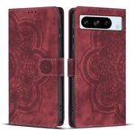 Per Google Pixel 8 Pro Custodia per telefono in pelle smerigliata retrò con motivo mandala in rilievo (rosso)