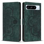 Per Google Pixel 8 Pro Custodia per telefono in pelle smerigliata retrò con motivo mandala in rilievo (verde)