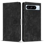 Per Google Pixel 8 Pro Custodia per telefono in pelle smerigliata retrò con motivo mandala in rilievo (nero)