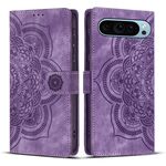 Per Google Pixel 9 / 9 Pro Custodia per telefono in pelle smerigliata retrò con motivo mandala in rilievo (viola)