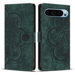 Per Google Pixel 9 / 9 Pro Custodia per telefono in pelle smerigliata retrò con motivo mandala in rilievo (verde)