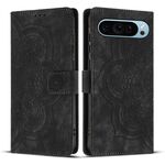 Per Google Pixel 9 Pro XL Custodia per telefono in pelle smerigliata retrò con motivo mandala in rilievo (nero)