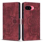 Per Google Pixel 9a Custodia per telefono in pelle smerigliata retrò con motivo mandala in rilievo (rosso)